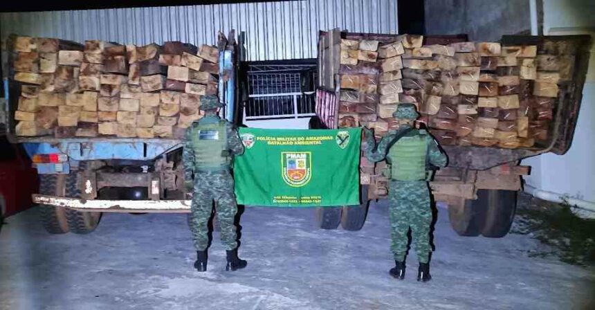 Polícia Militar do Amazonas apreende 32 metros cúbicos de madeira serrada em Manacapuru