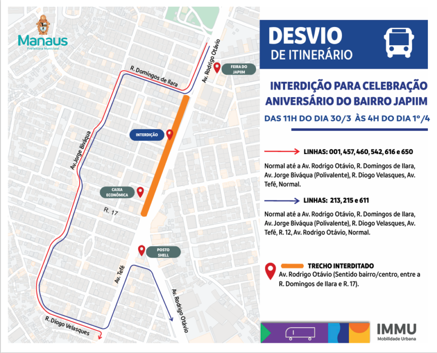 Prefeitura alerta para alterações no trânsito e transporte no Japiim