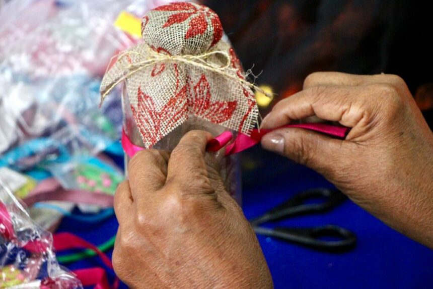 Ceci Aparecida ensina arteterapia para idosos com produtos recicláveis