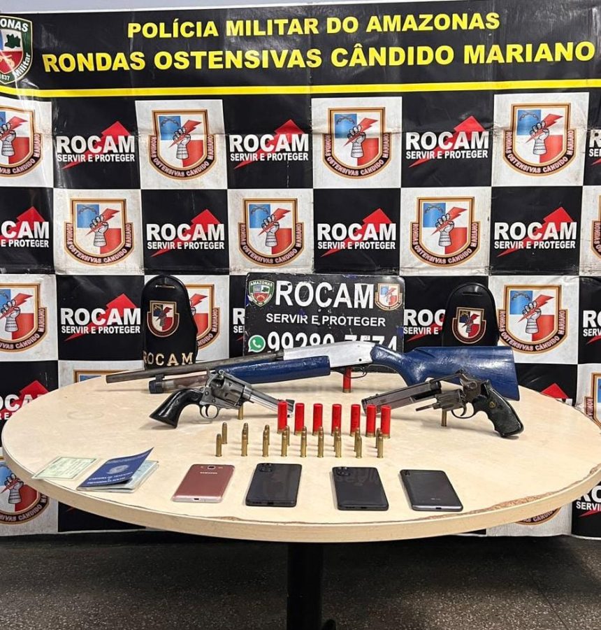Polícia Militar do Amazonas prende quatro pessoas com armas de fogo, na zona leste