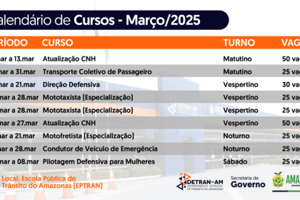 Detran-AM: Escola Pública de Trânsito abre inscrições para cursos gratuitos em março