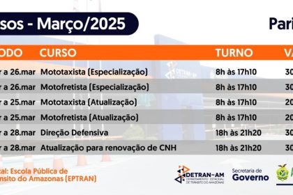 Escola Pública de Trânsito do Detran-AM abre 160 vagas para cursos no município de Parintins