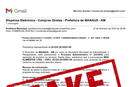 Prefeitura de Manaus alerta para golpe por e-mail 