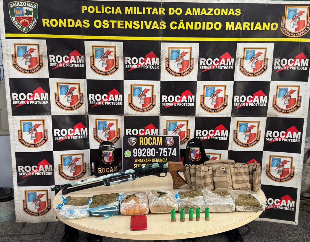 Polícia Militar do Amazonas após denúncia prende homem com arma de fogo e drogas na zona Oeste