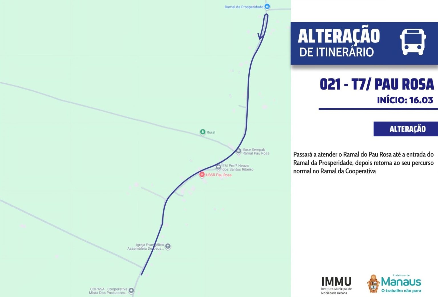 Prefeitura de Manaus estende linha 021 até o quilômetro 16 do ramal do Pau-Rosa para atender a comunidade escolar